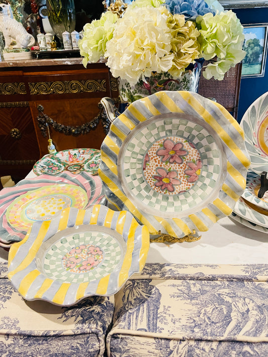 Myrtle Pattern Bowl, Vintage MacKenzie Childs, Glazed Terracotta