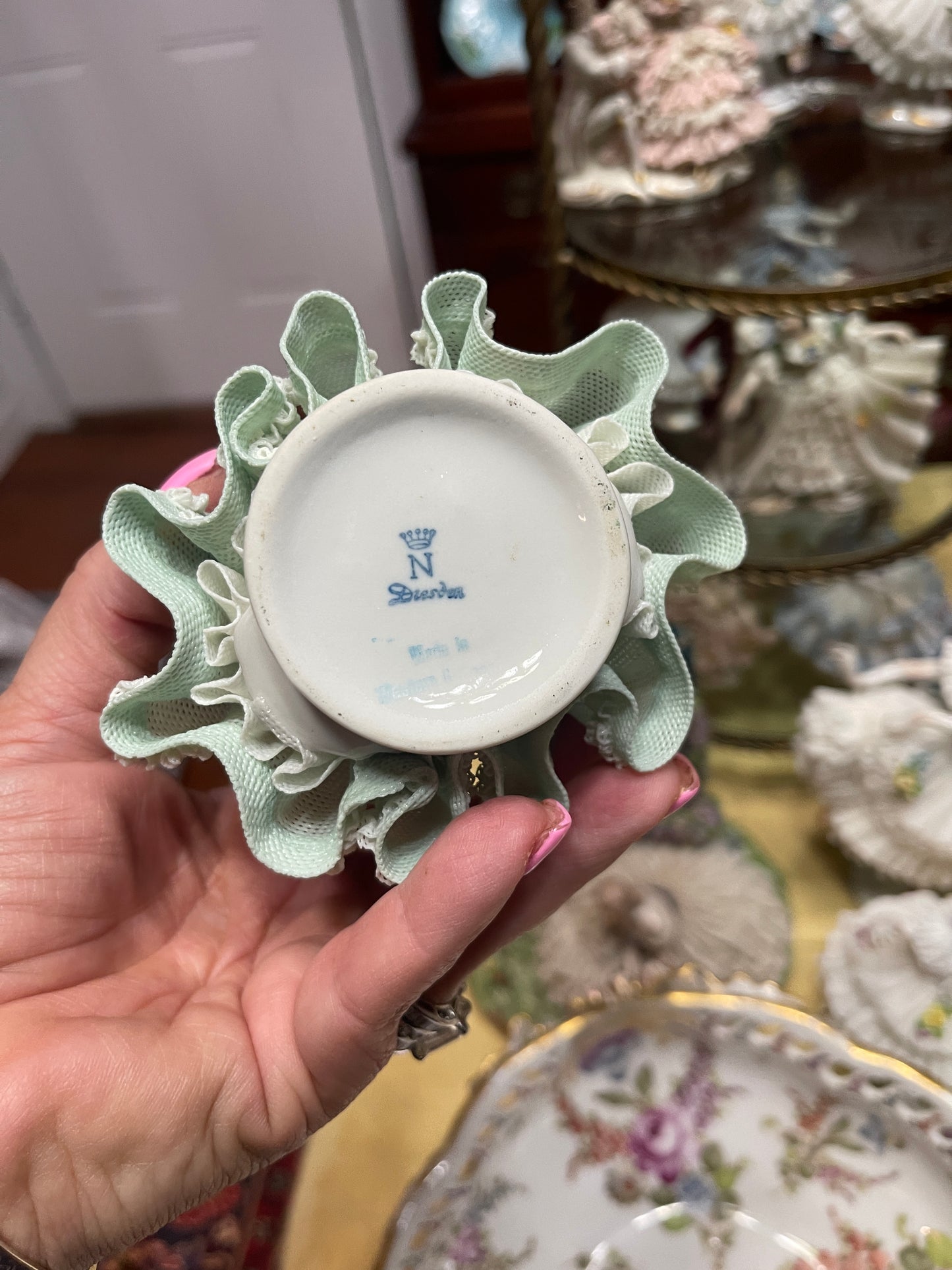 Lovely German Porcelain Dresden Lace Figurine | Vintage European Porcelain