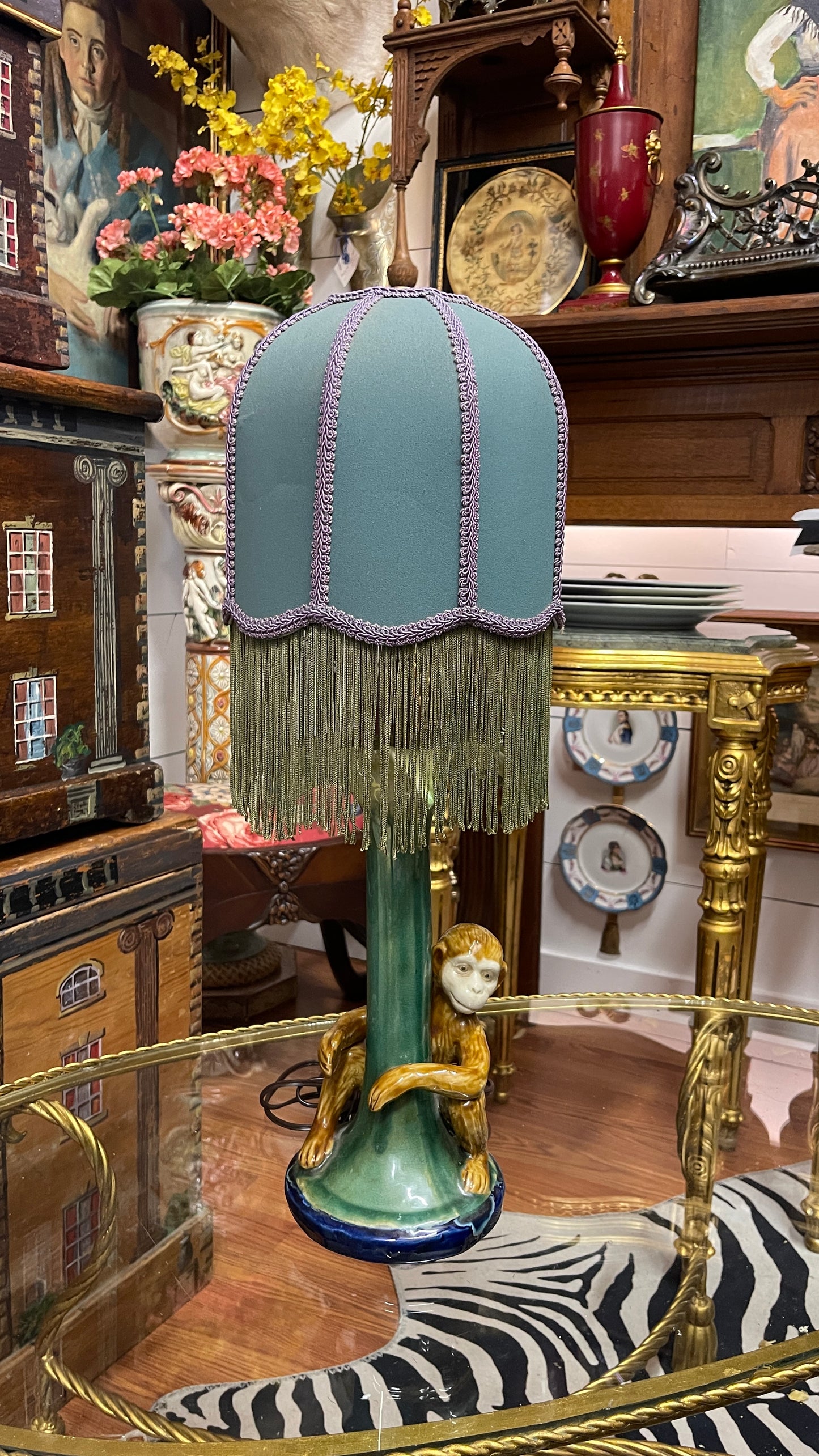 Vintage Majolica-Style Monkey Lamp