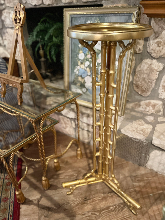 Gold Tole Faux Bamboo Plant Stand