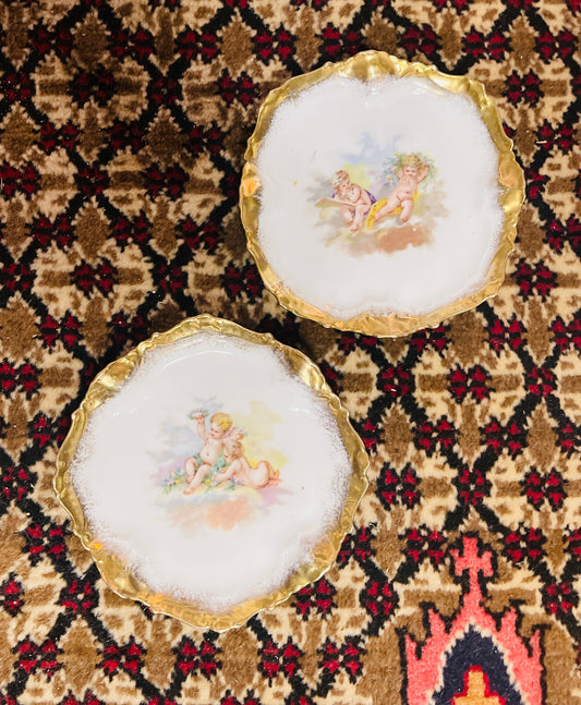 Antique neoclassical Cherub/Putto Limoges Lanternier Plate Pair # 2 - 5.5” – Circa 1891