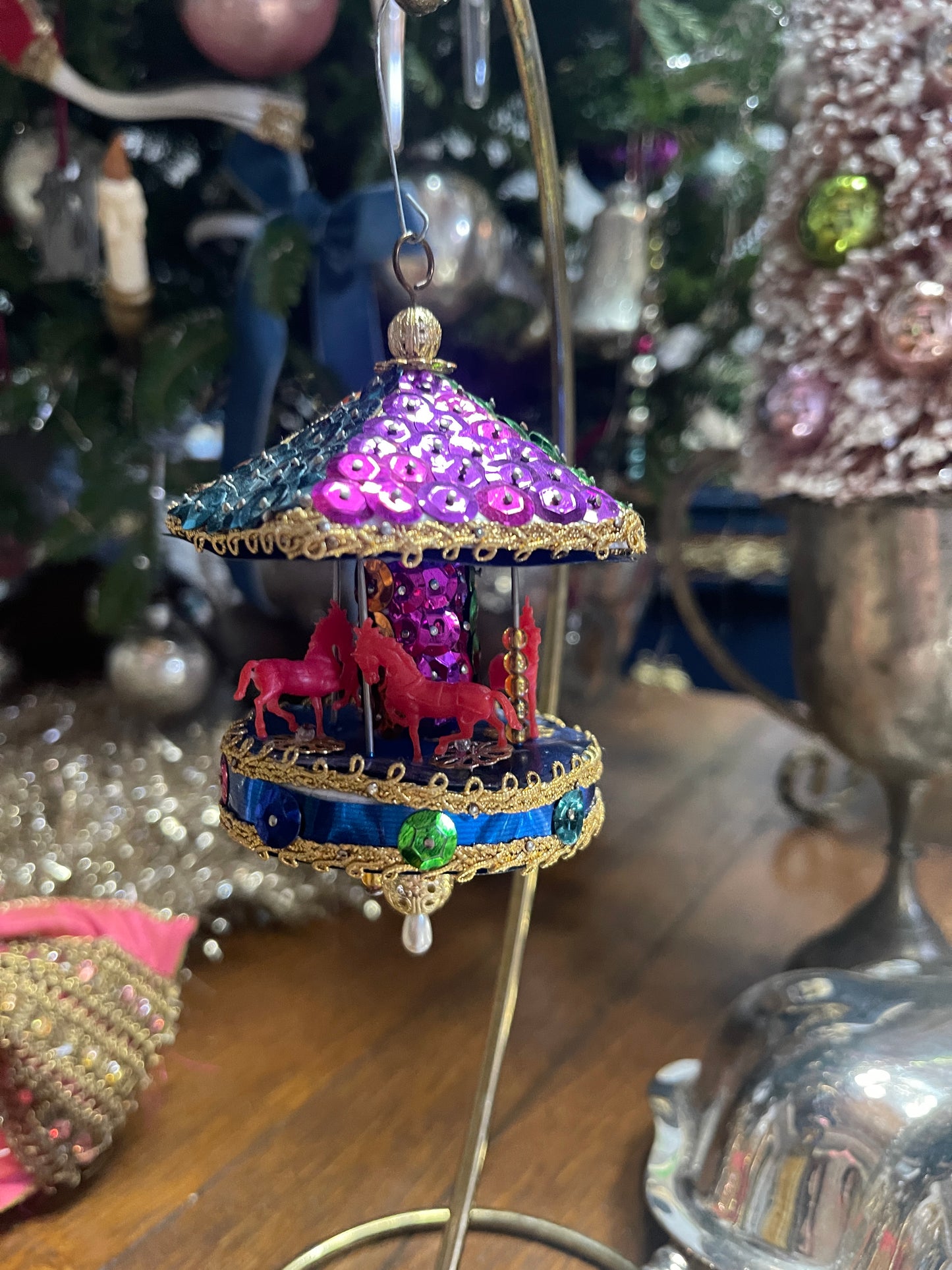 Blue Carousel Push Pin Christmas Ornament