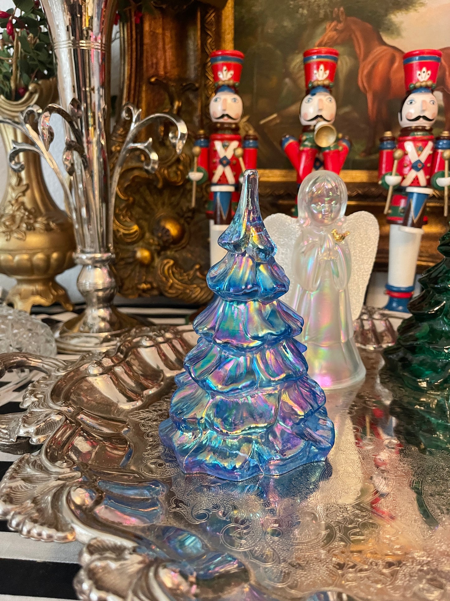 Iridescent Blue Fenton Christmas Tree