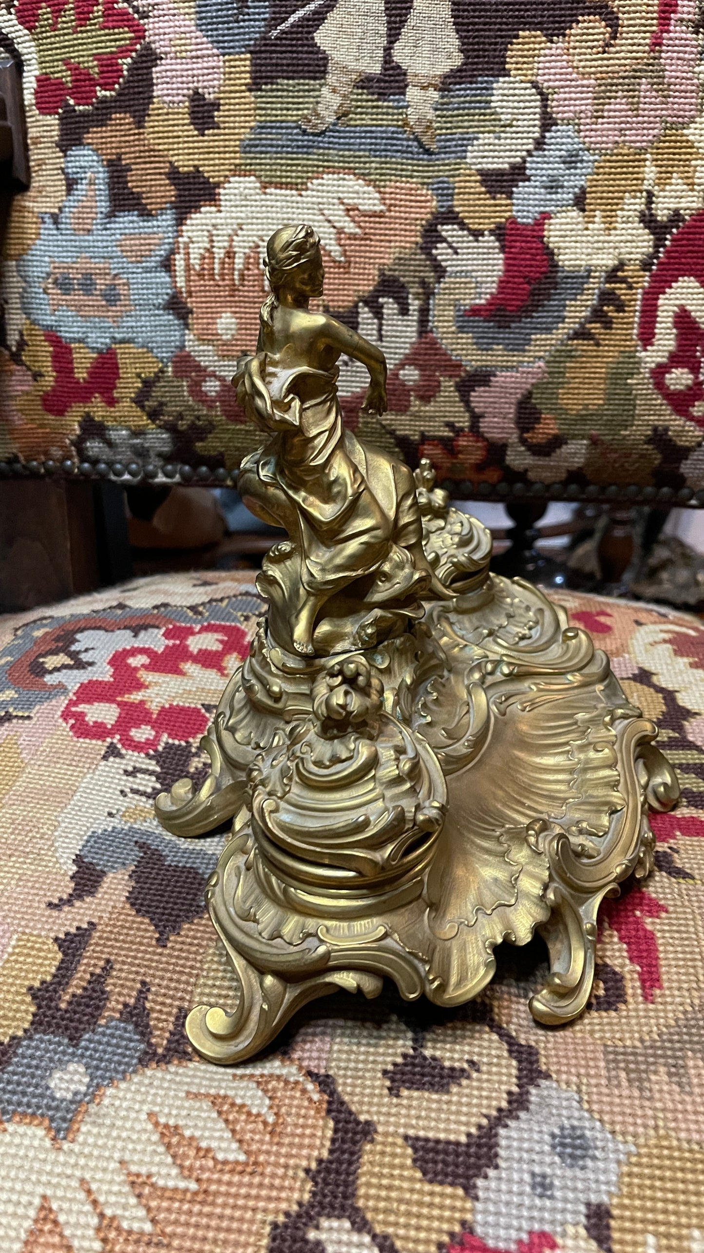 Antique French Gilt Bronze Figural Double Inkwell | Rococo Style
