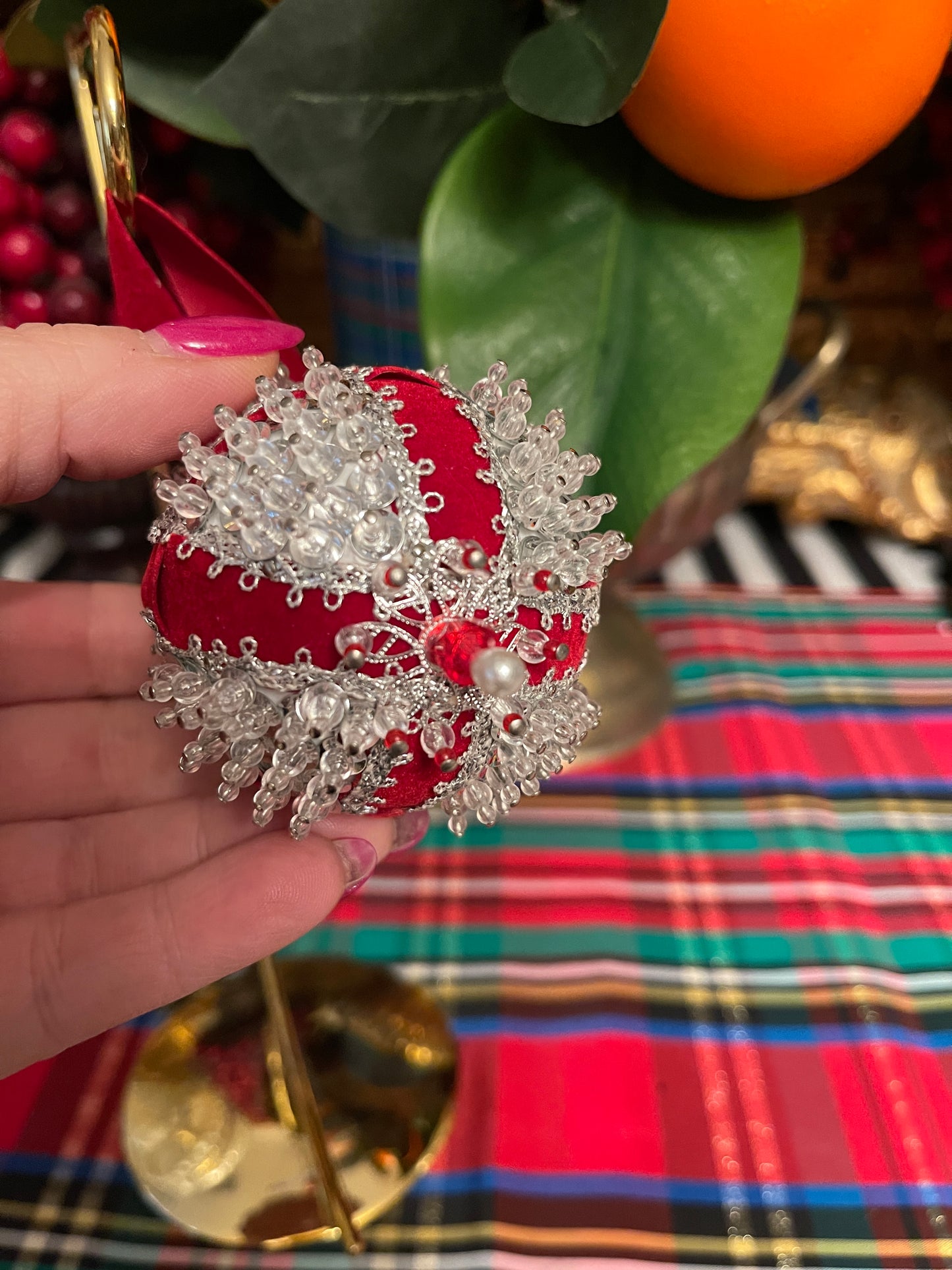 Vintage Red and Silver Push Pin Ornament, Beautifully Detailed, So Royal