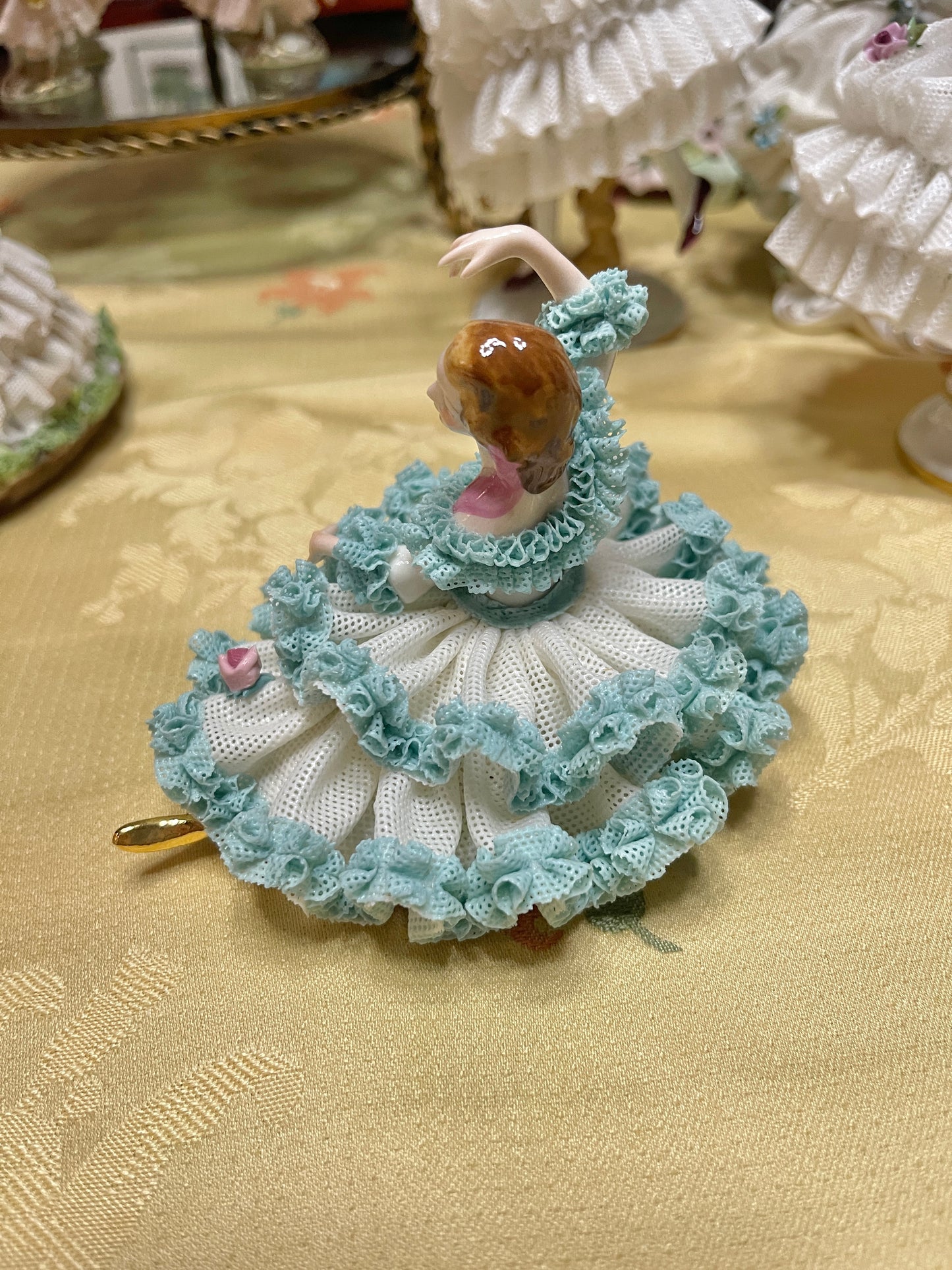German Porcelain Dresden-Style Lace Dancer Figurine | Vintage European Porcelain 
Ballerina