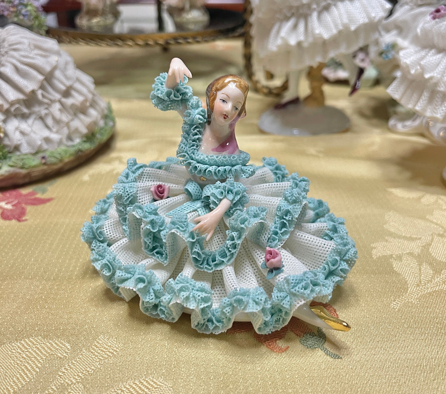 German Porcelain Dresden-Style Lace Dancer Figurine | Vintage European Porcelain 
Ballerina