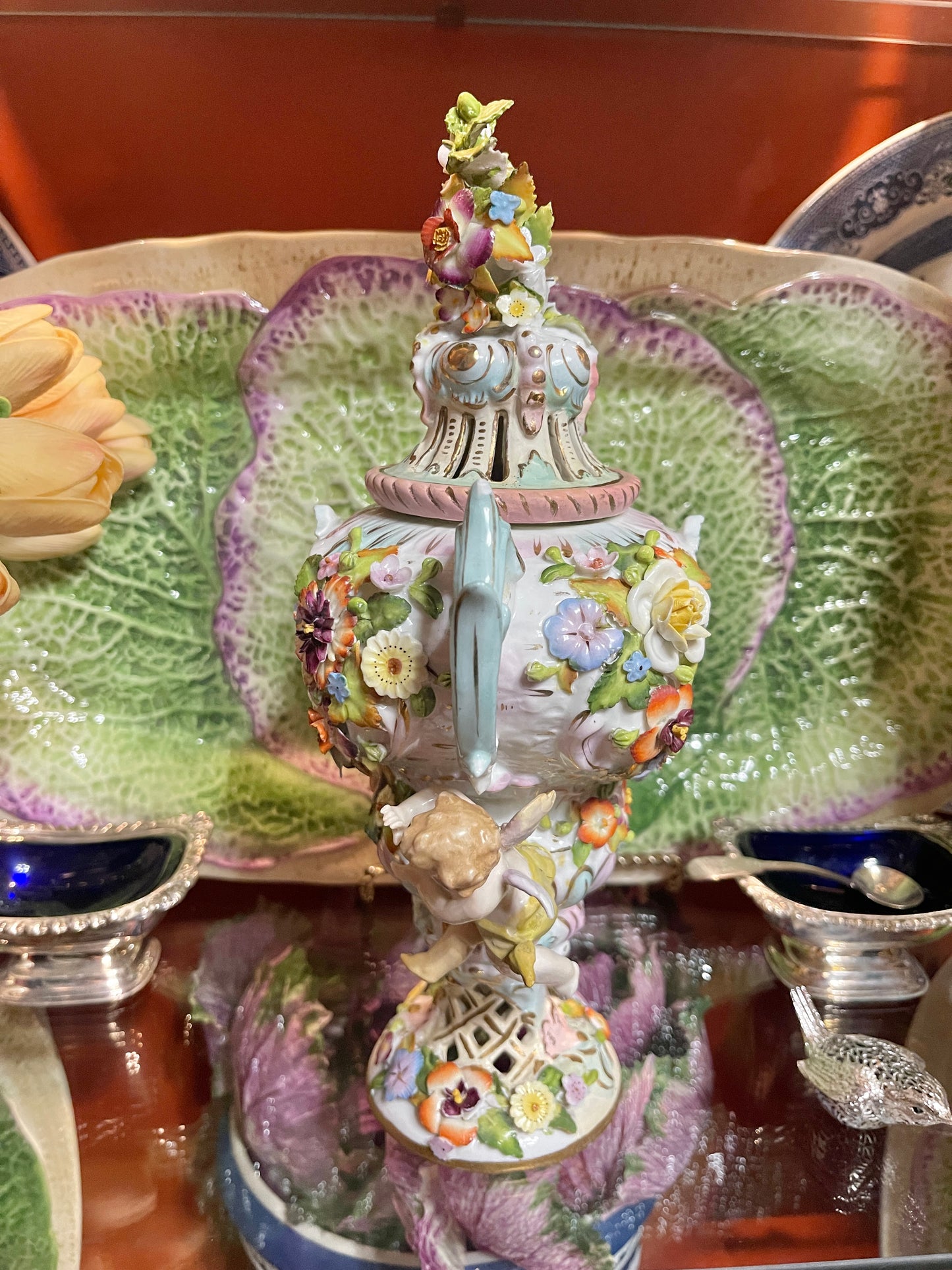 Antique Meissen Potpourri Urn with Cherubs | Floral Scene| German Porcelain | 12”