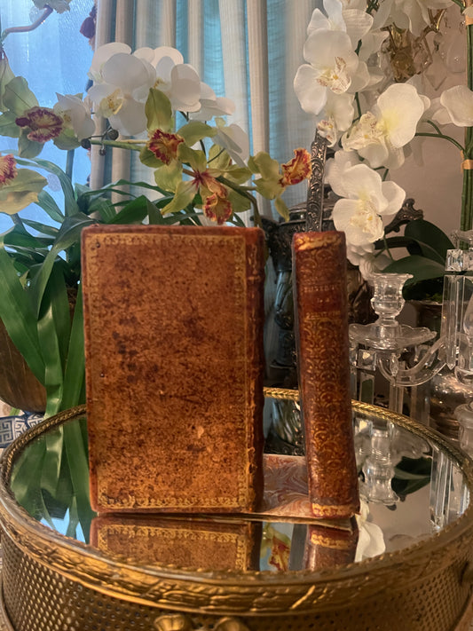 Vintage French Bookend Set – Old-World Gilt Leather Style, European Library Charm