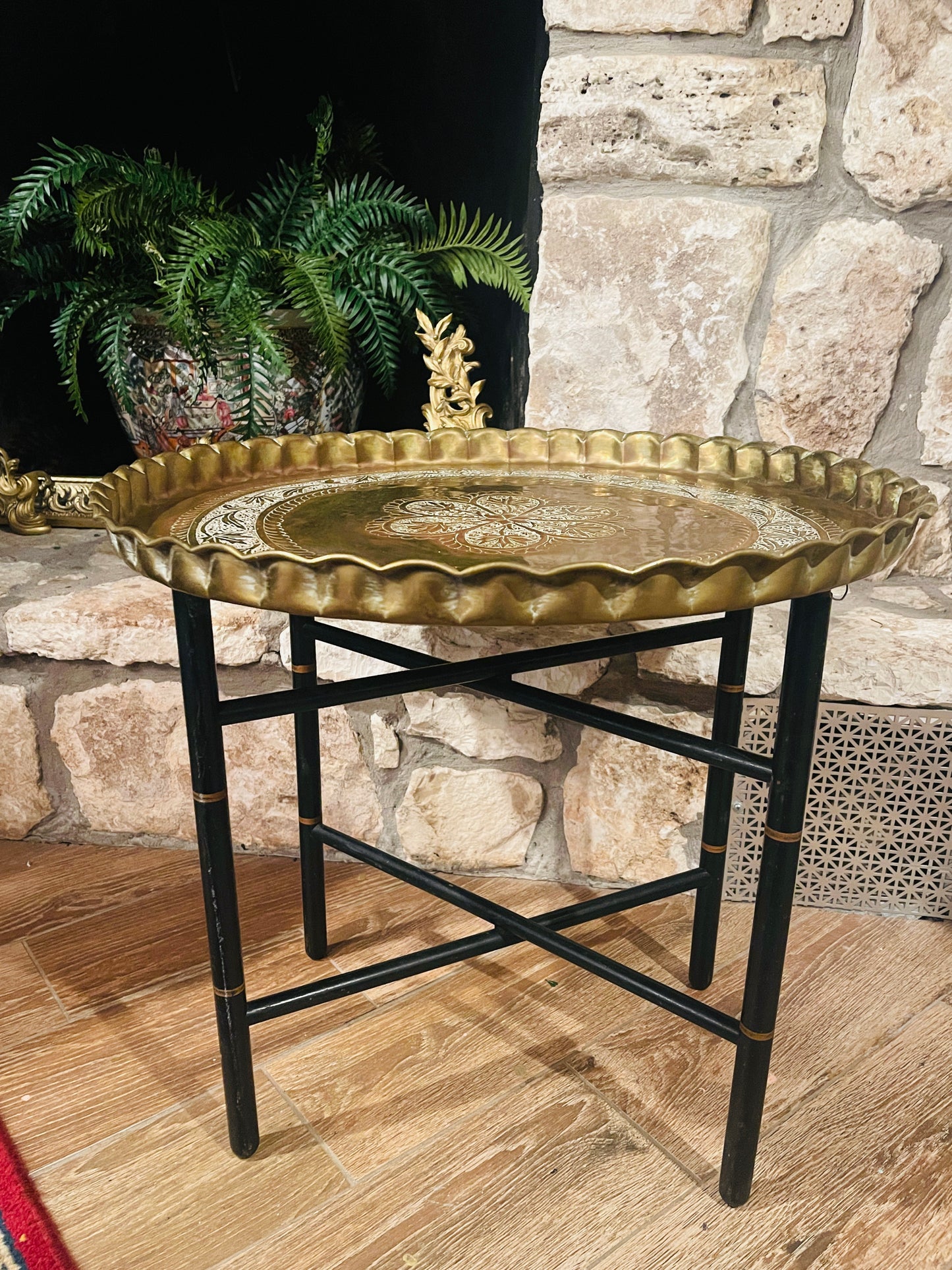 Moroccan Bamboo Brass Tray Table