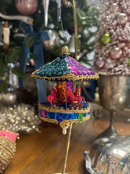 Blue Carousel Push Pin Christmas Ornament