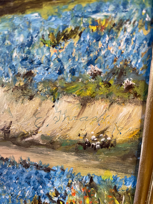 Vintage Texas Bluebonnet Painting, Signed and Dated