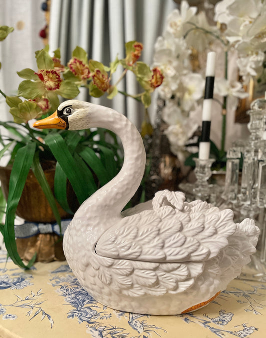 Italian Swan Tureen, Hand Painted