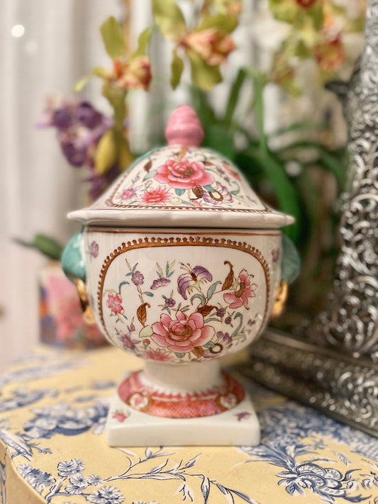 Vintage Pink Chinoiserie Lidded Compote