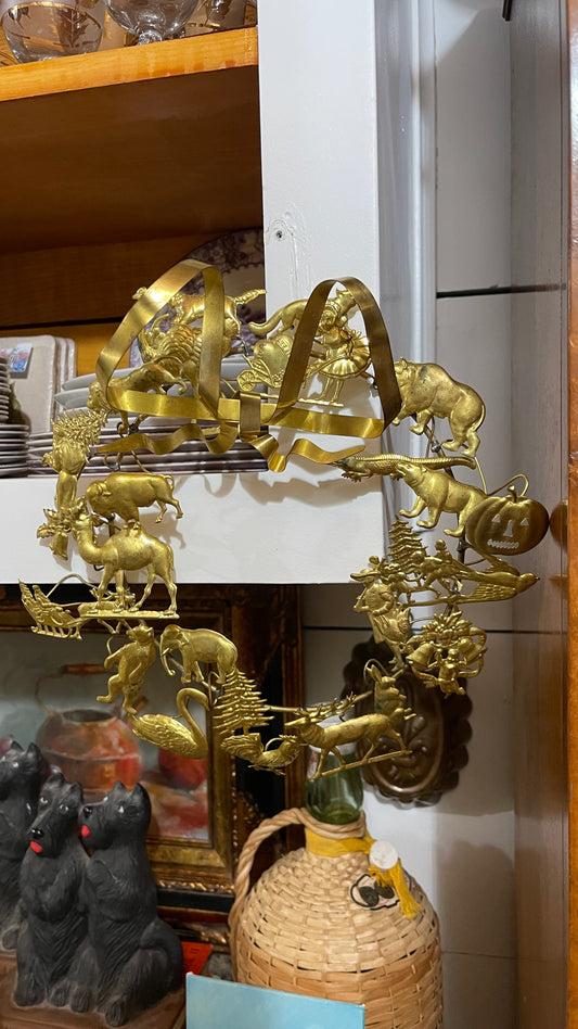 10” Petit Choses Dresden All-Holiday Brass Wreath with Bow, Estate Sourced