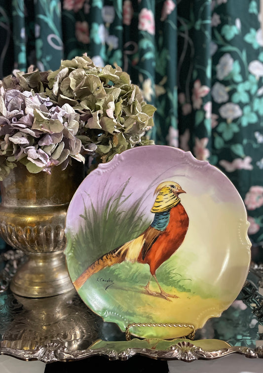 Antique Limoges Chinese Pheasant Plate, Hand Painted, Artist Signed