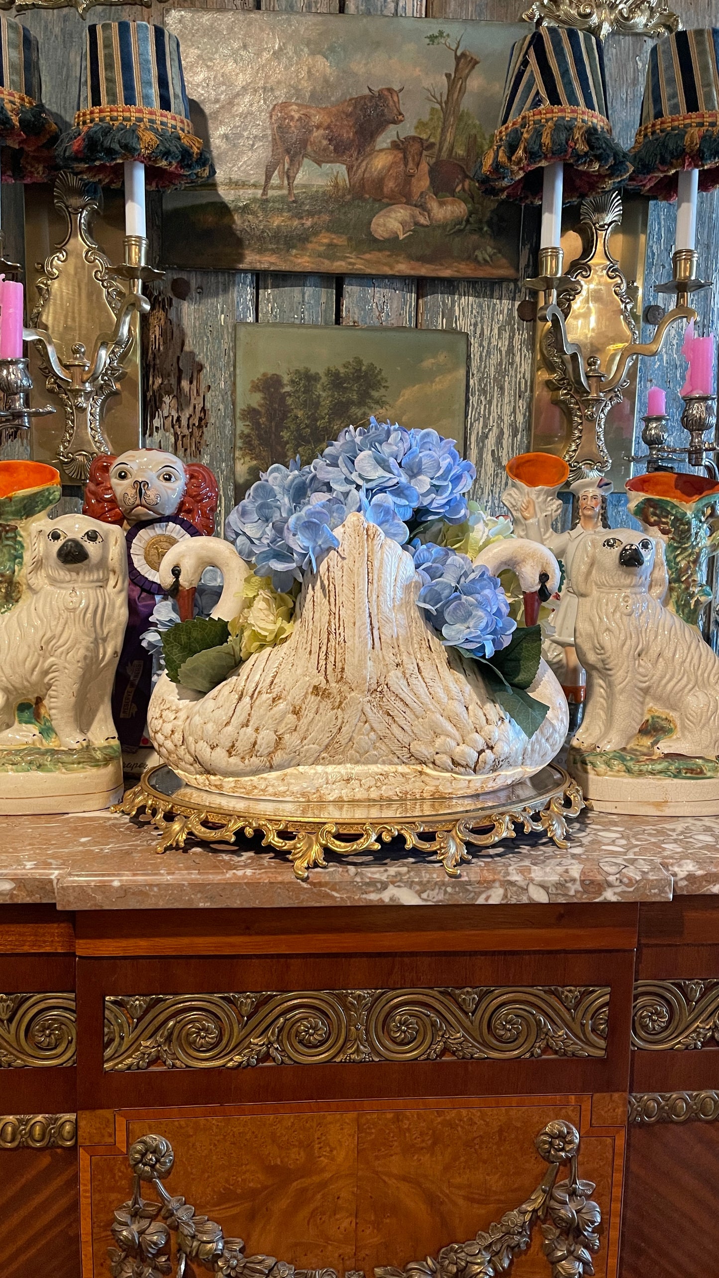 VINTAGE DOUBLE-SWAN PLANTER WITH CUSTOM OLD WORLD FINISH