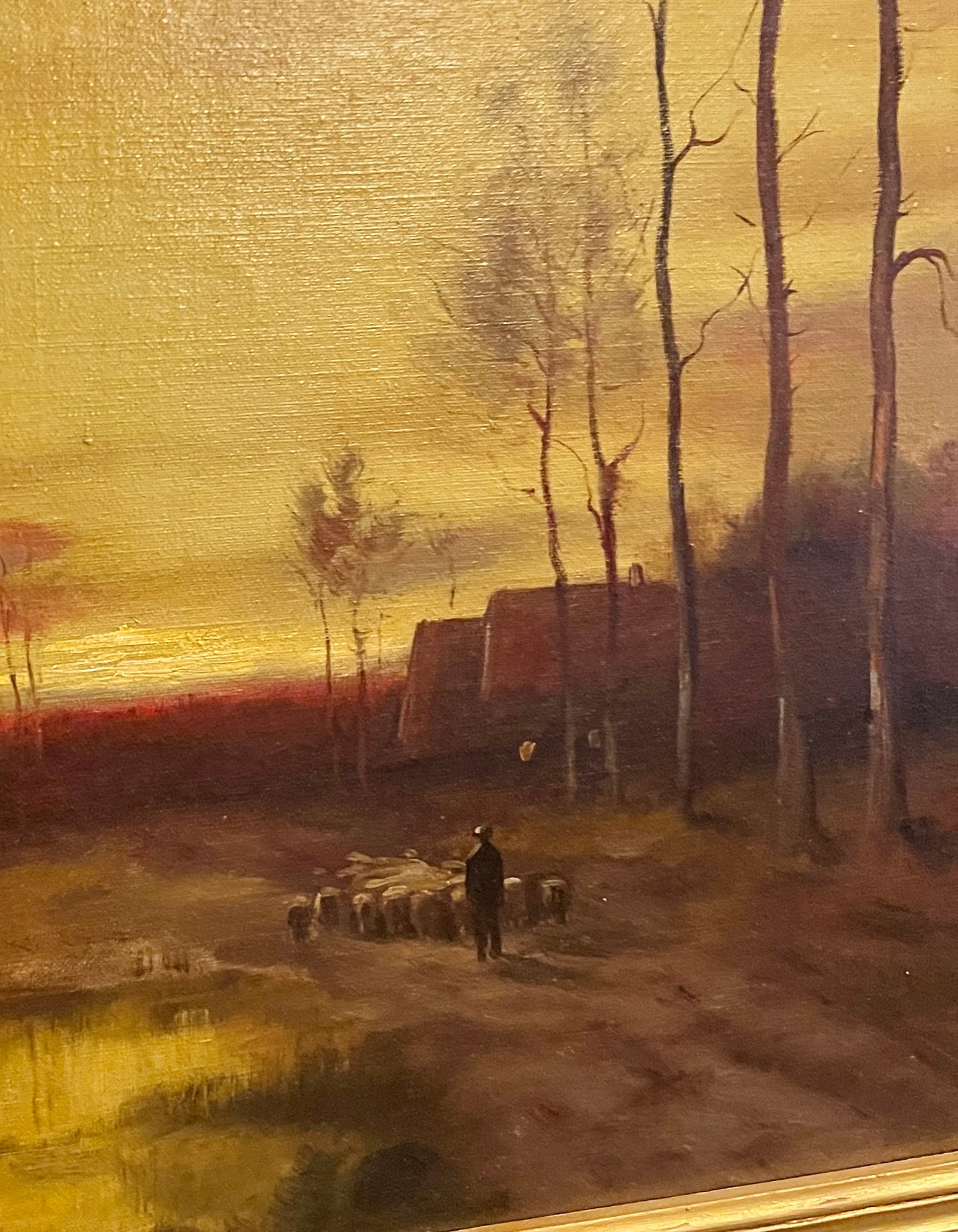 Moody Pastoral Sunset Landscape | Signed Antique Oil