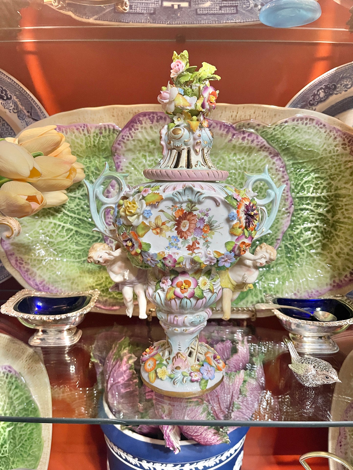 Antique Meissen Potpourri Urn with Cherubs | Floral Scene| German Porcelain | 12”