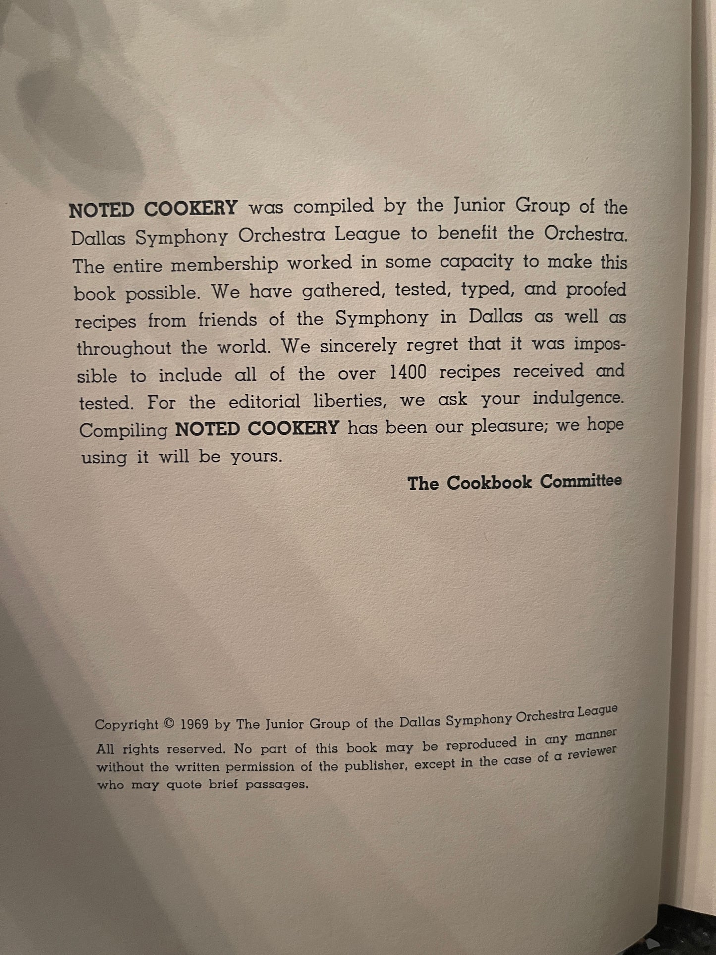 Noted Cookery Favorite Recipes from Friends of The Dallas Symphony Orchestra, 1969 First Printing