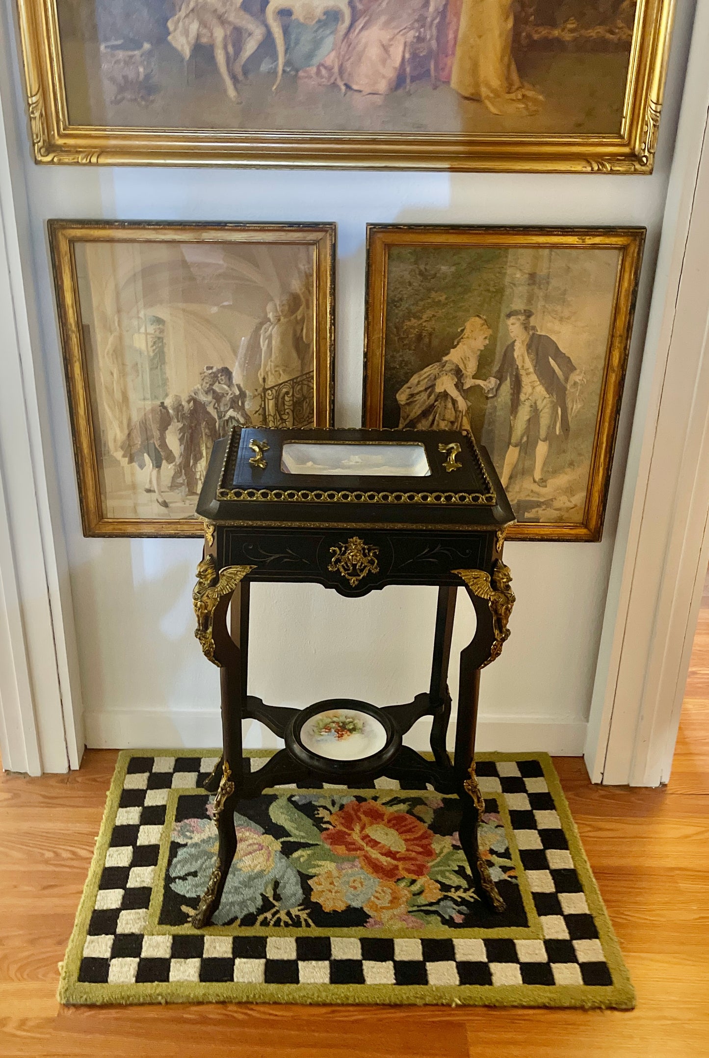 19th Century French Napoleon III Planter Table, Ebonized with Gilt Bronze