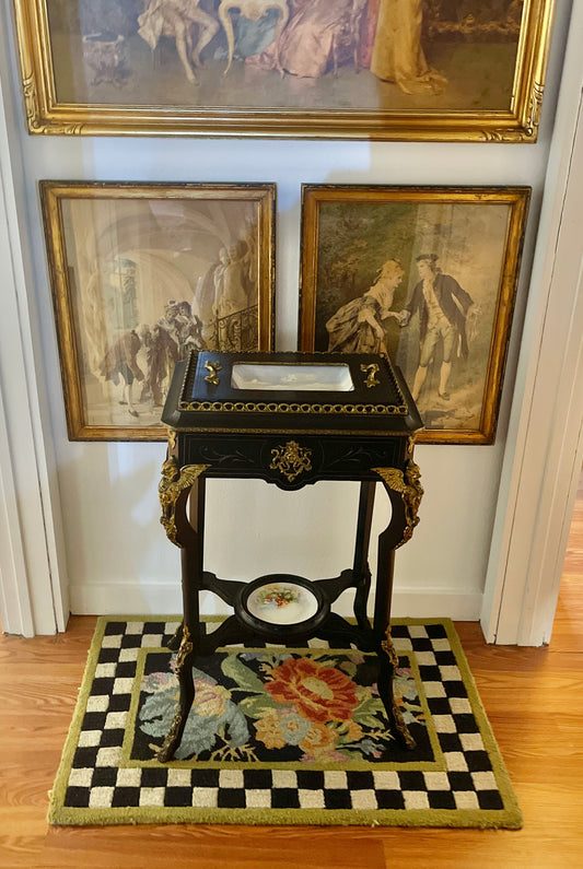 19th Century French Napoleon III Planter Table, Ebonized with Gilt Bronze