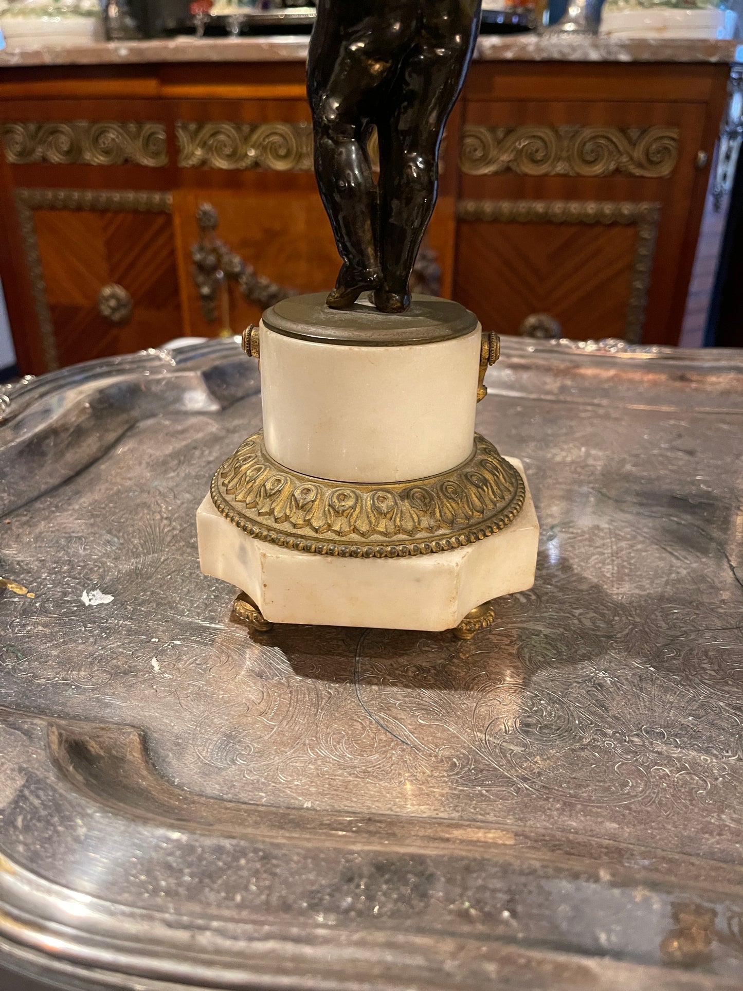 French Louis XVI Style Gilt & Patinated Bronze Putti Candelabra, 19th Century | Pair | Marble & Bronze