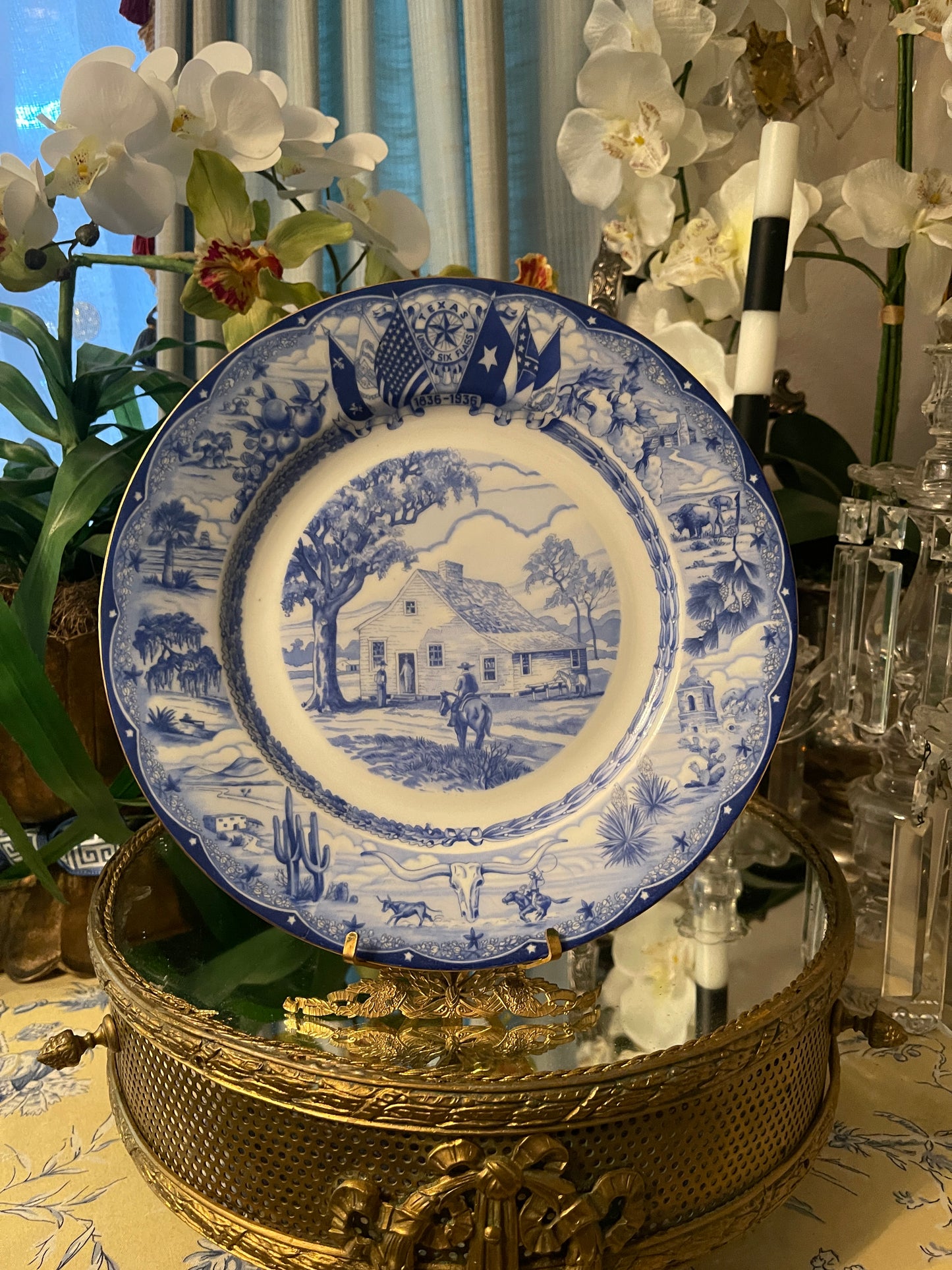 Rare Complete Set of Twelve (12) 1936 Texas Centennial Blue & White Porcelain Plates by Moritz Zdekauer – Museum-Quality Collection