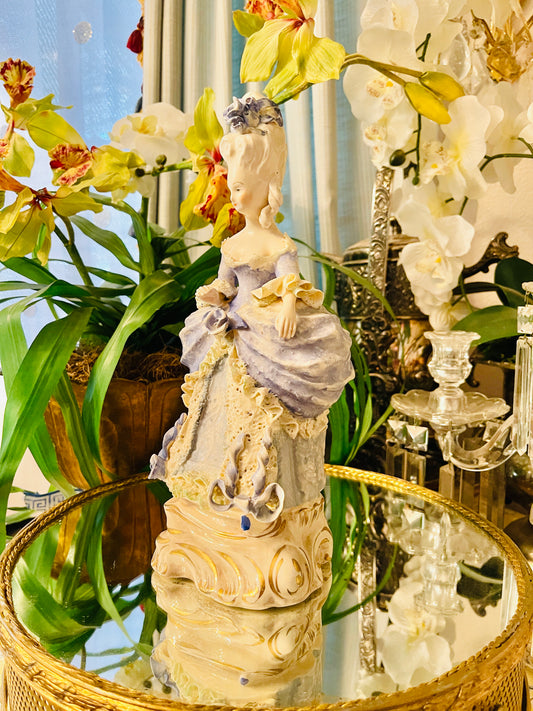 Whimsically Romantic Cordey Marie Antoinette–Inspired Rococo Lady Statuette | 11” | Lighter Blue and White