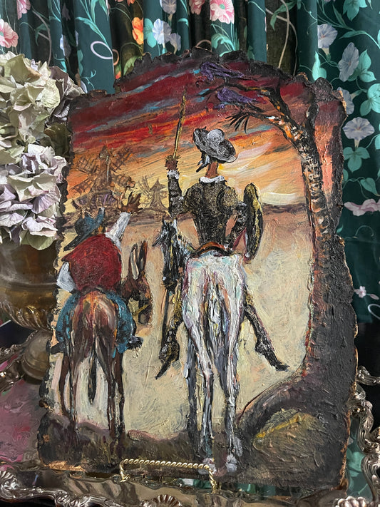 Whimsical Don Quixote and Sancho on Horseback, Original Estate Art