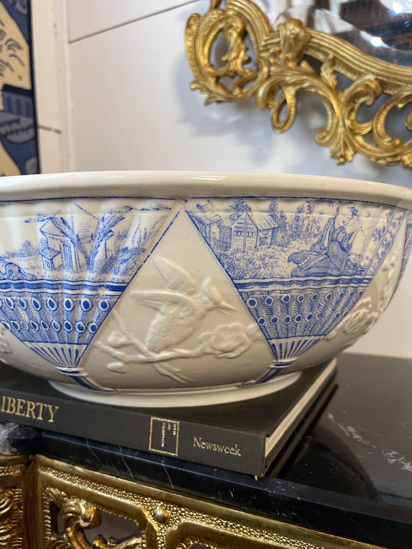 Antique Wedgwood Blue & White Chinoiserie Transferware Bowl