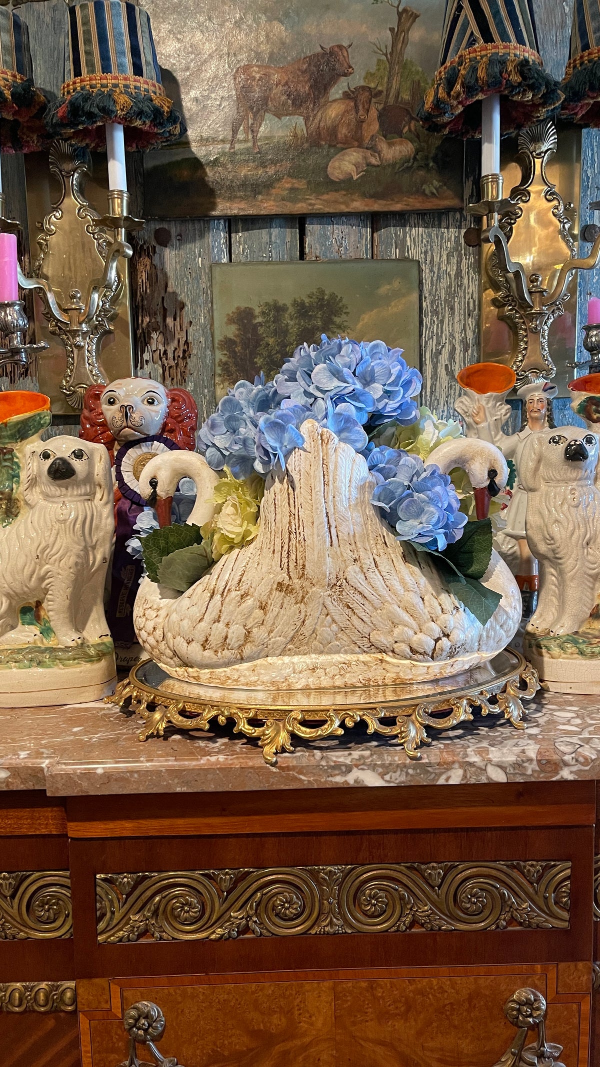 VINTAGE DOUBLE-SWAN PLANTER WITH CUSTOM OLD WORLD FINISH