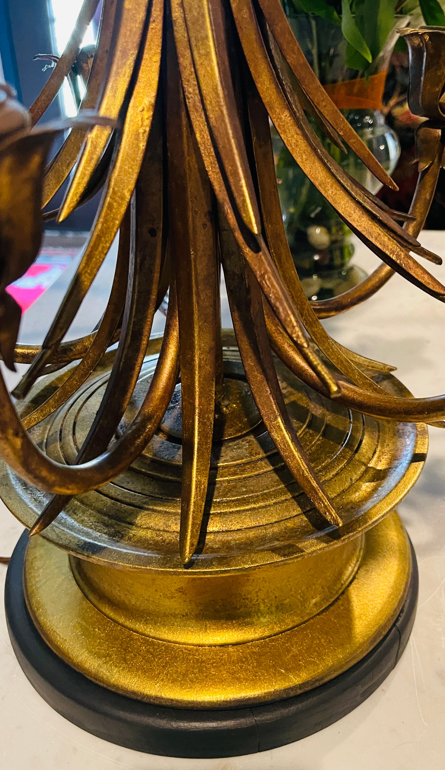 Vintage Italian Gilt Metal Wheat Sheath Lamp with Five Candle Arms | 41”