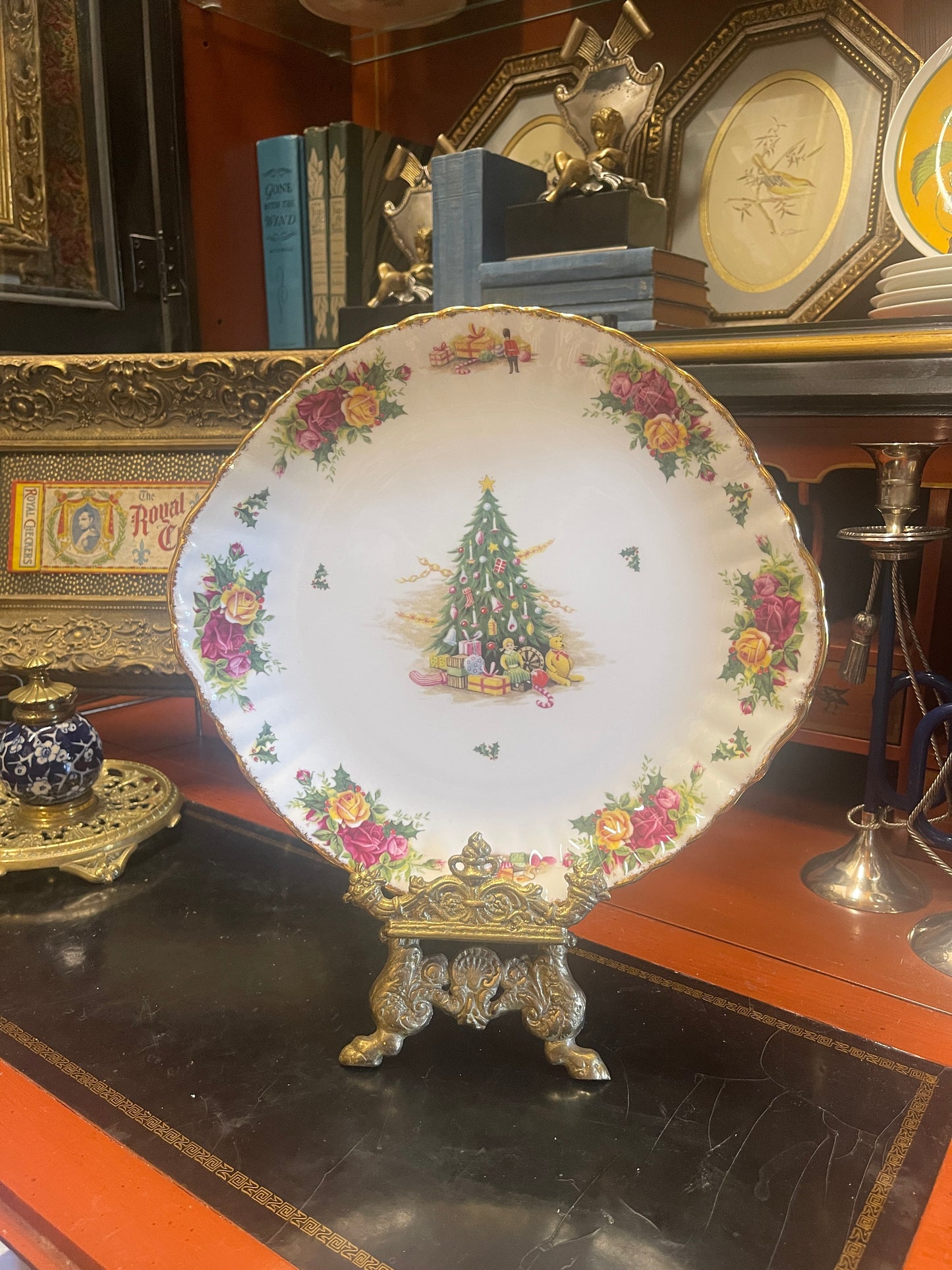 Vintage Royal Albert Christmas Magic Old Country Rose- Handled Cake Plate- Serving Plate-
