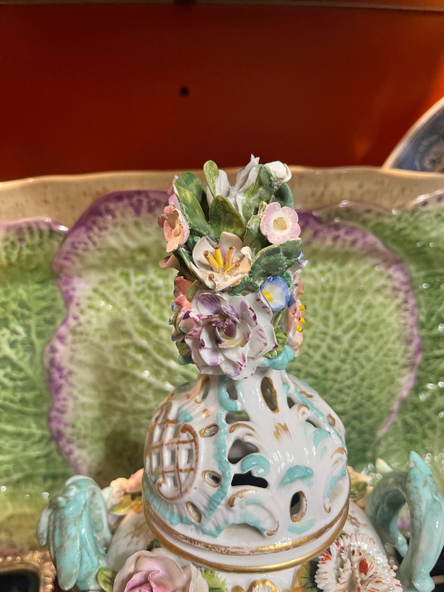 Antique Meissen Potpourri Urn with Cherubs | Bird Scene Porcelain | Floral Encrusted | 11.5”