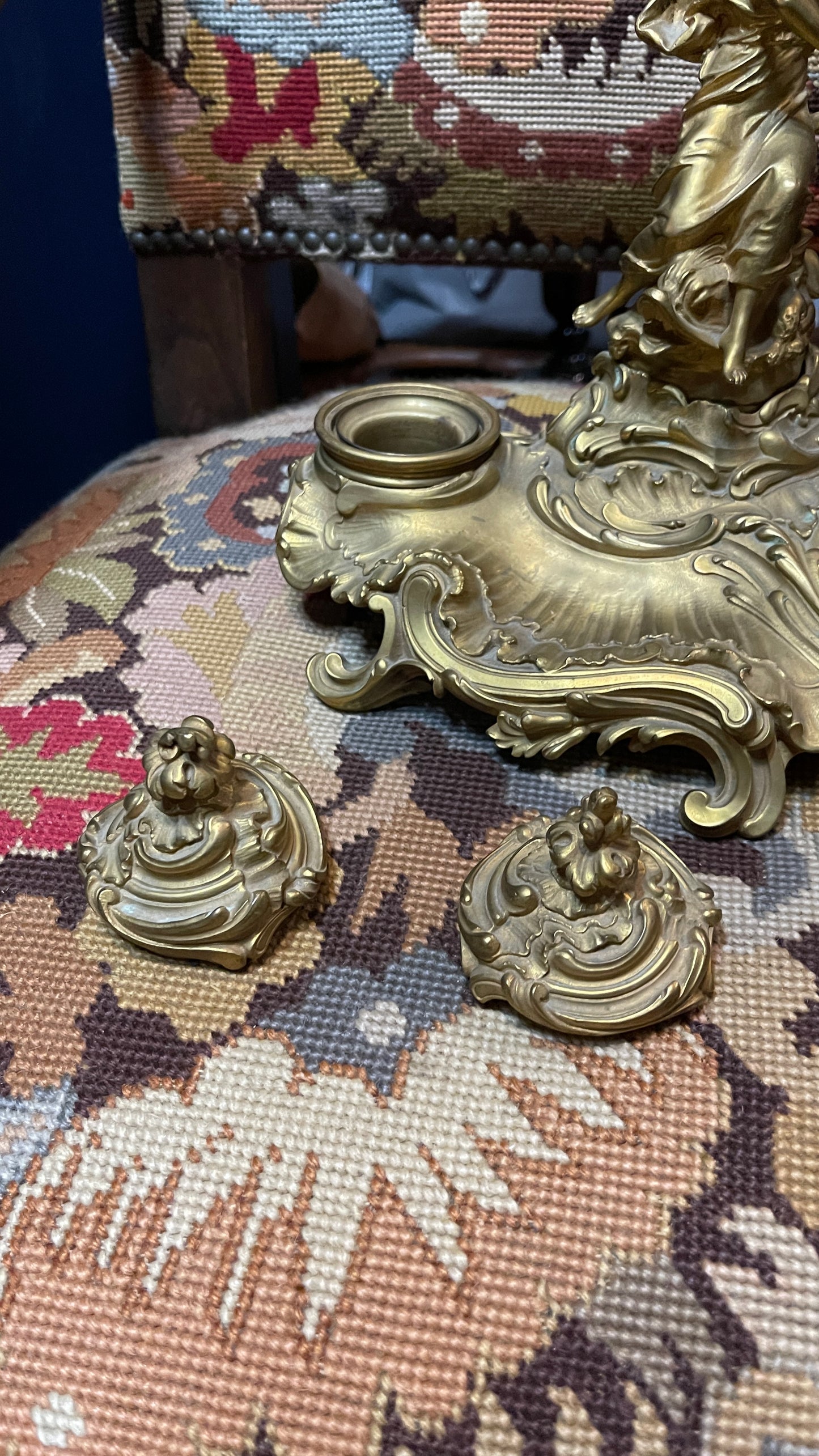 Antique French Gilt Bronze Figural Double Inkwell | Rococo Style