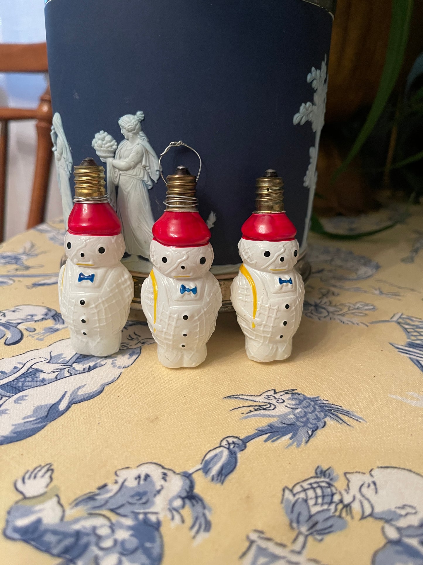 Vintage Snowman with Red Cap and Blue Bow Tie Figural Bulb