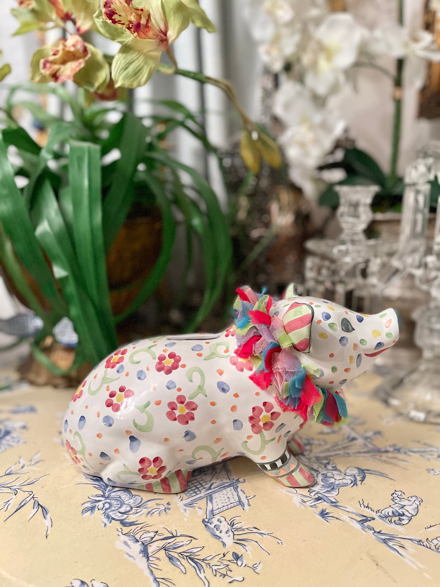 MacKenzie Childs Picadilly Piggy Bank, Whimsical Decor