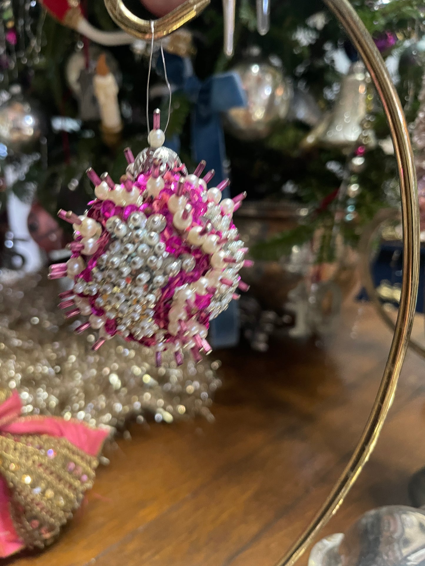 Pink and Silver Vintage Push Pin Christmas Ornamente