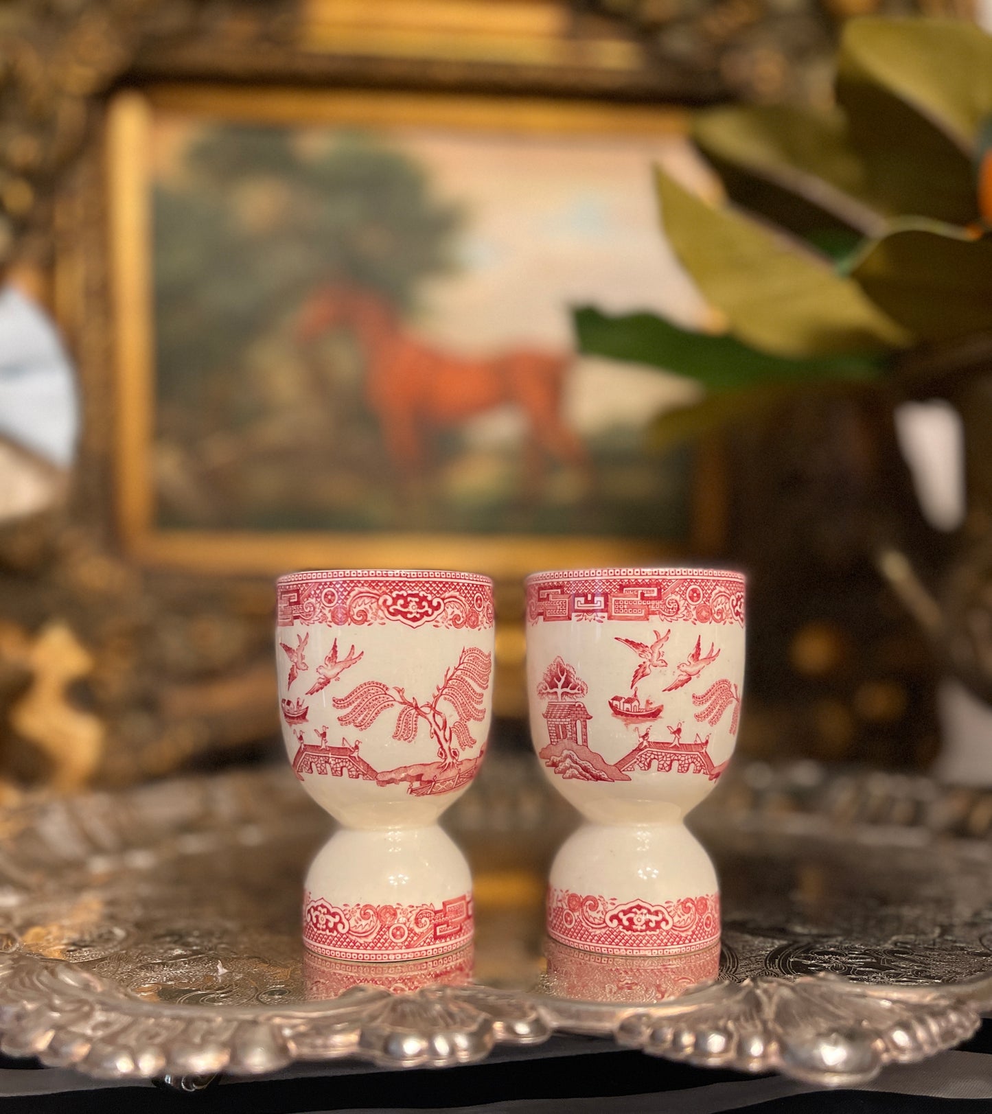 Large Pink Willow Double Egg Cups, Vintage, Selling in Pairs