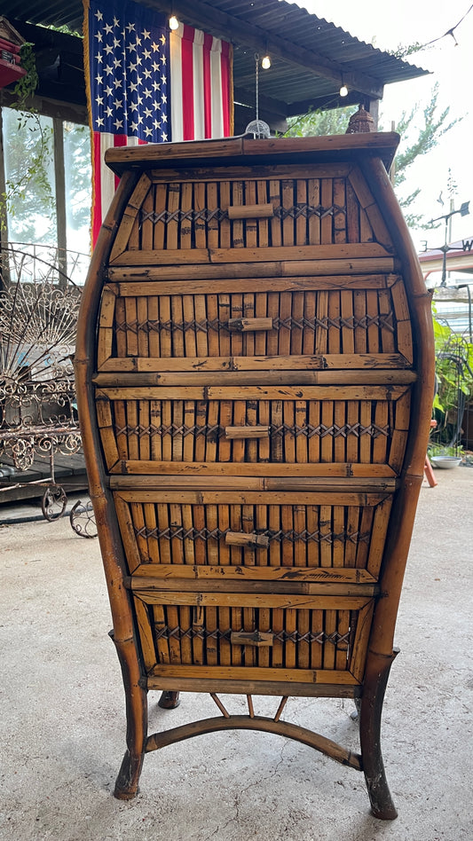 Vintage Burnt Bamboo Five Drawer Chest