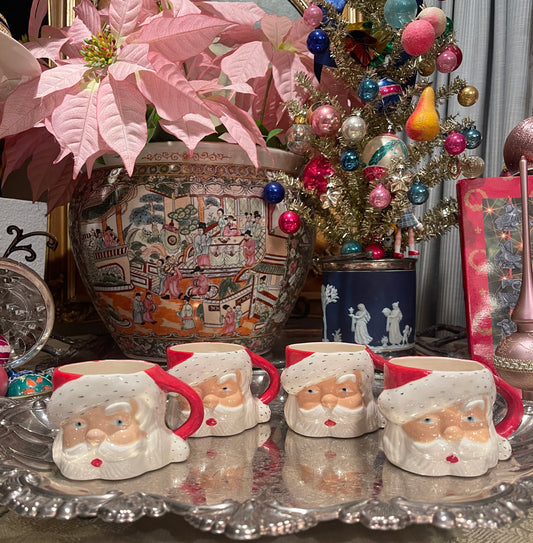 Santa Mugs Set of 4, Mold Made, HandPainted