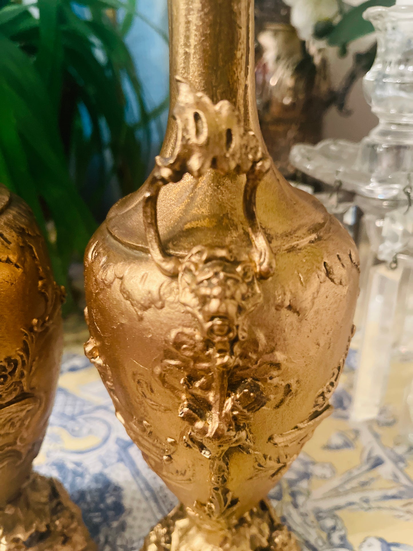 Gilded Louis XV Rococo Bronze French Footed Vases, Ornate Design