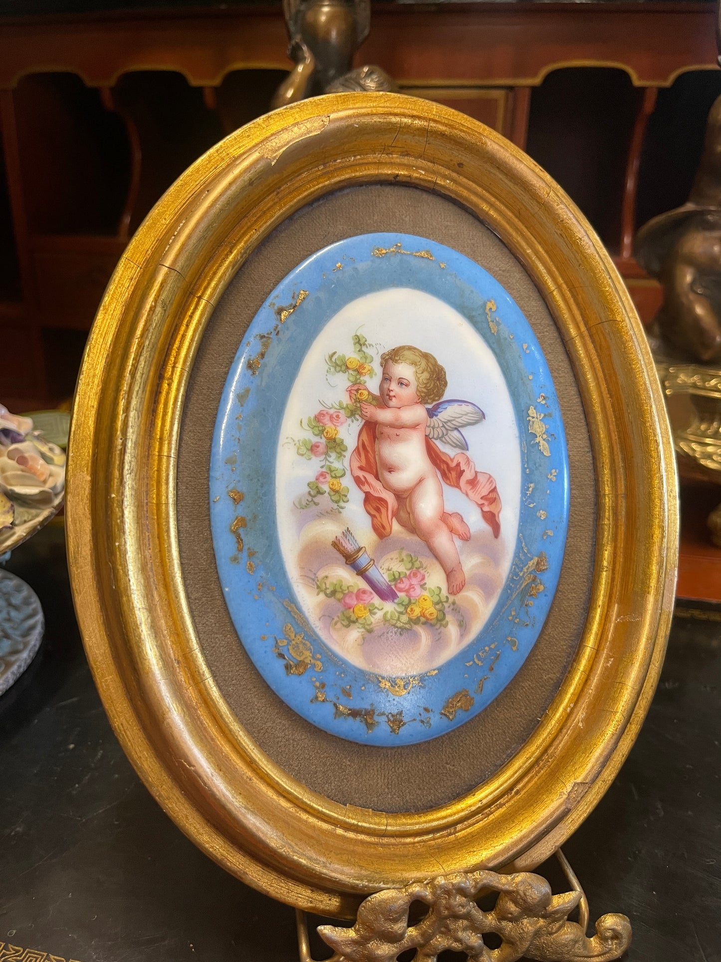 Antique Sèvres Style Porcelain Plaque, Giltwood Frame