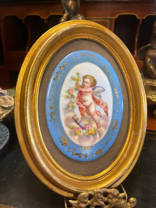 Antique Sèvres Style Porcelain Plaque, Giltwood Frame