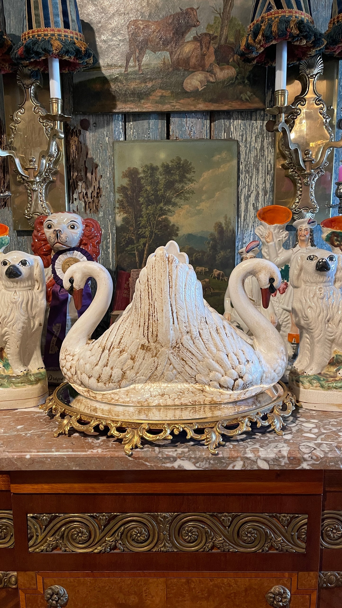 VINTAGE DOUBLE-SWAN PLANTER WITH CUSTOM OLD WORLD FINISH