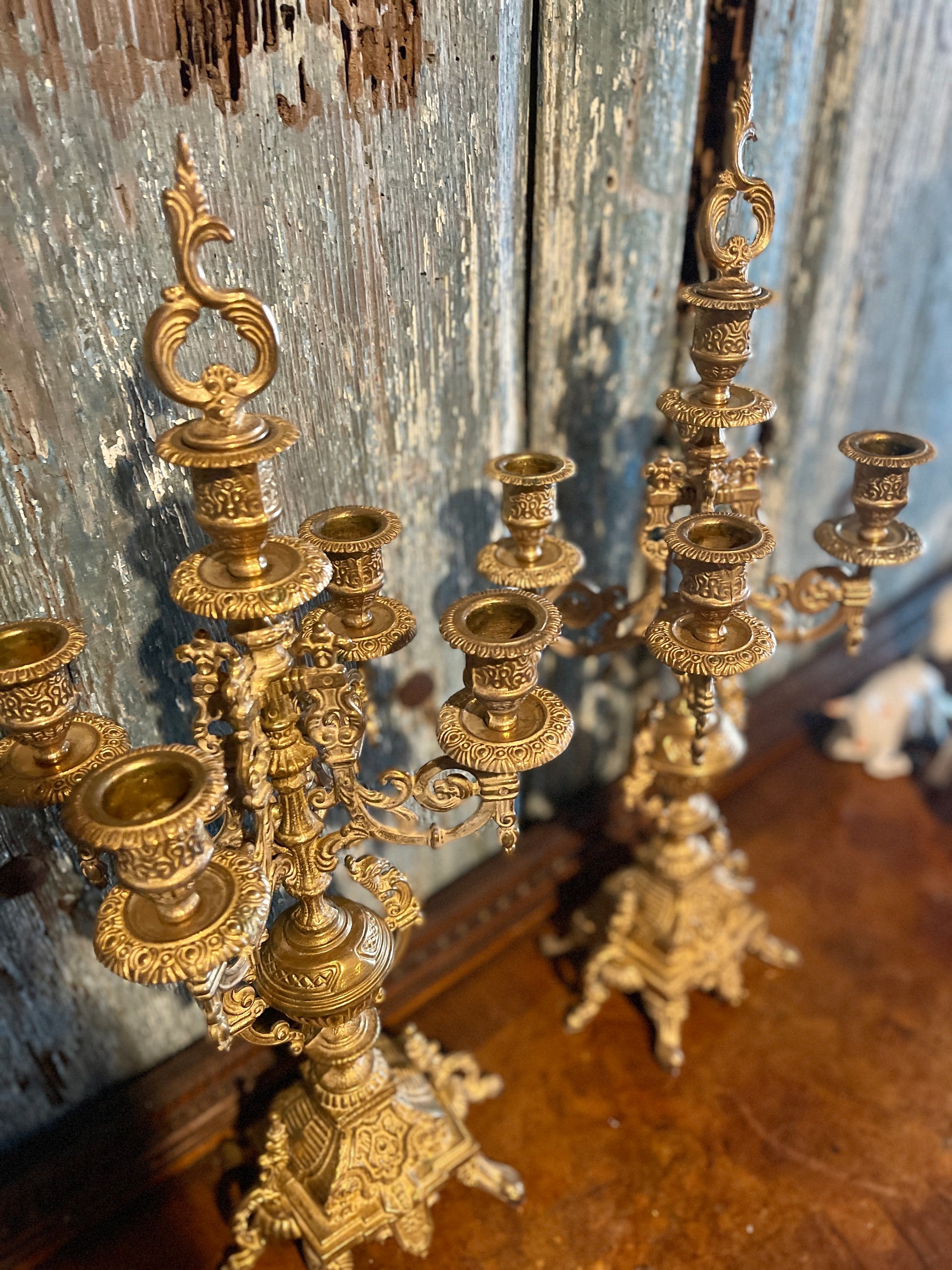 Vintage Pair Brass Ormolu Baroque Candelabras – Under The Copper Roof