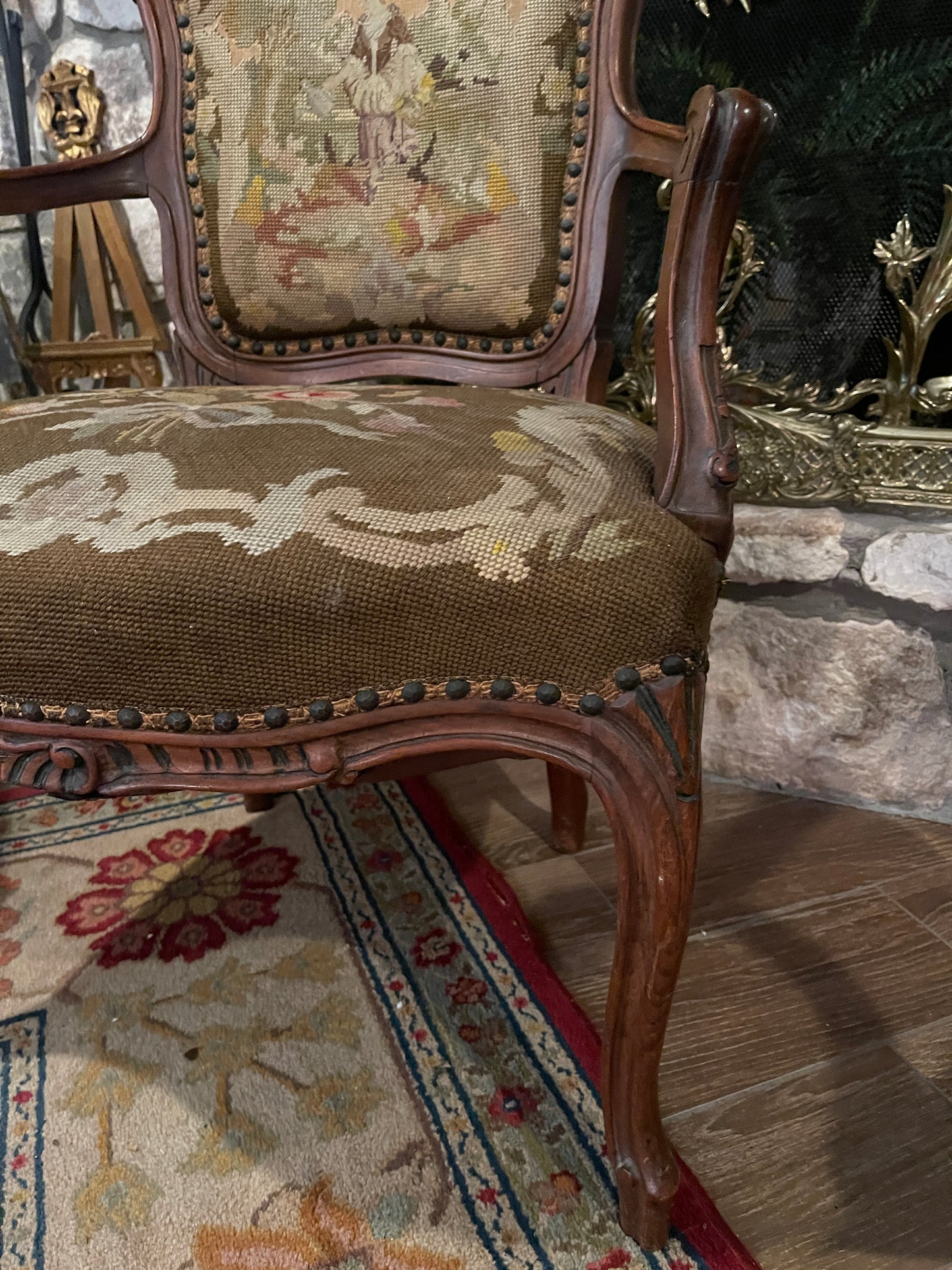 Hunt Furniture Co. Carved French Needlepoint Chair, Louis XV Rococo Style, c.1928