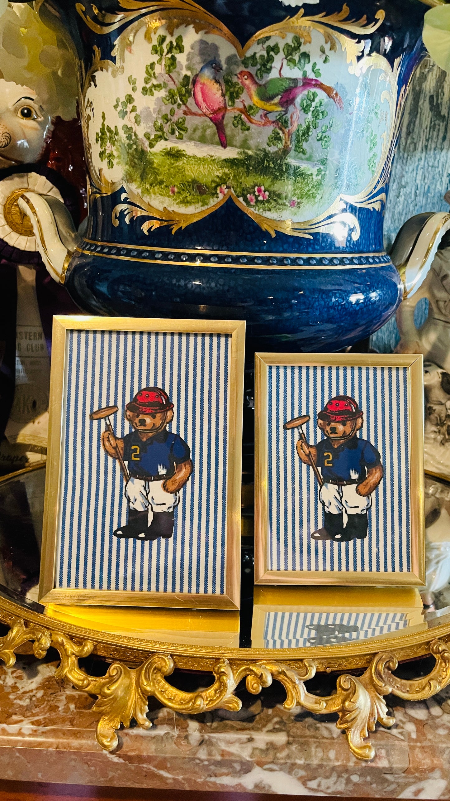 Vintage Ralph Lauren Polo Bear Framed Textile Art | Estate-Sourced