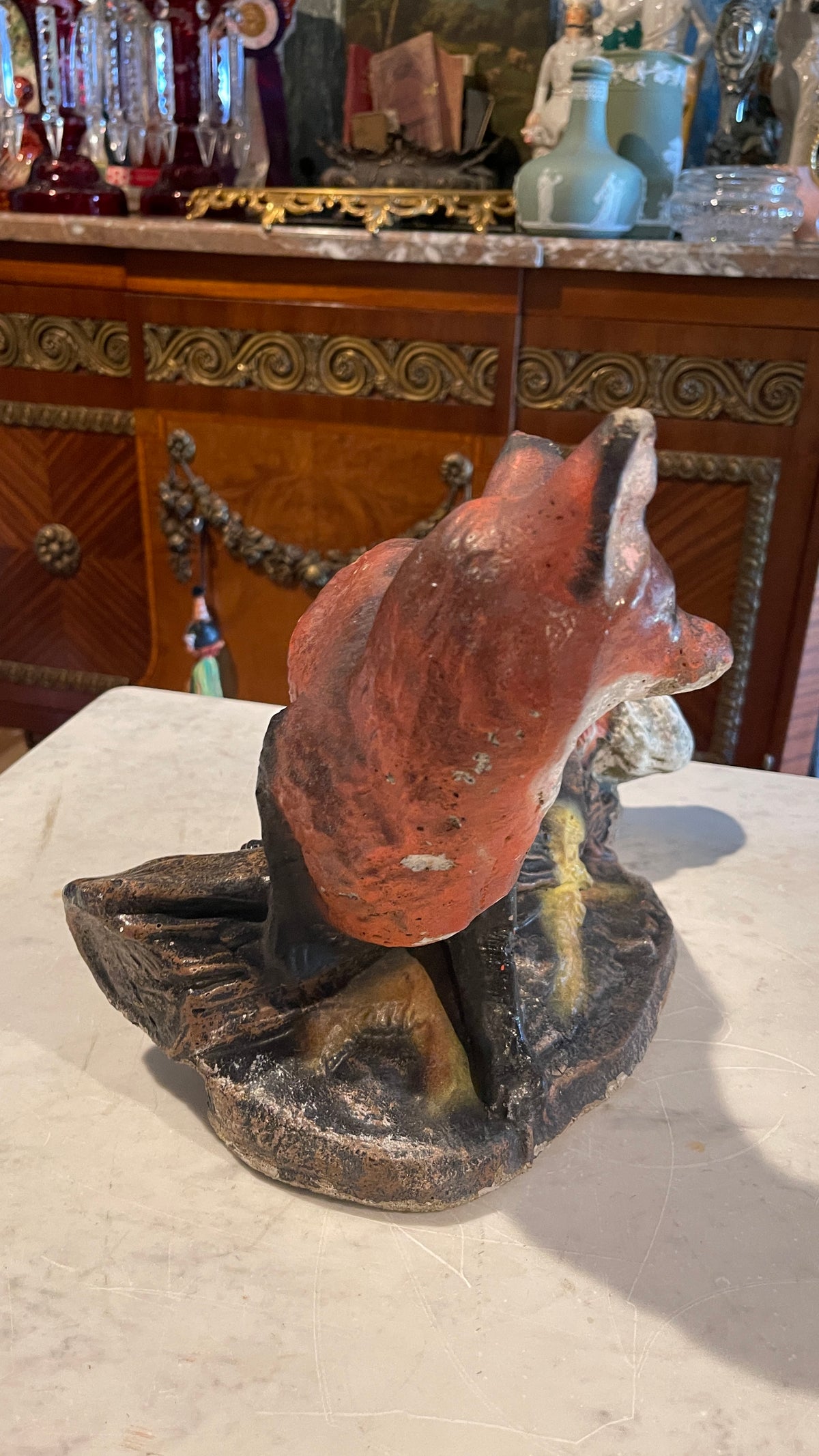 Chippy & Charming — Hand-Painted Cement Fox | 11” H × 14” L × 8” D